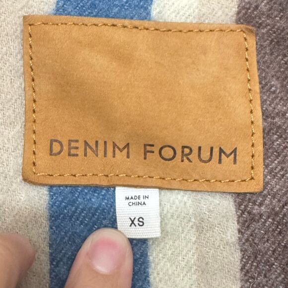 Aritzia Denim Forum Corduroy Collar Jean Jacket Oversized XS Blue Brown - Picture 3 of 9